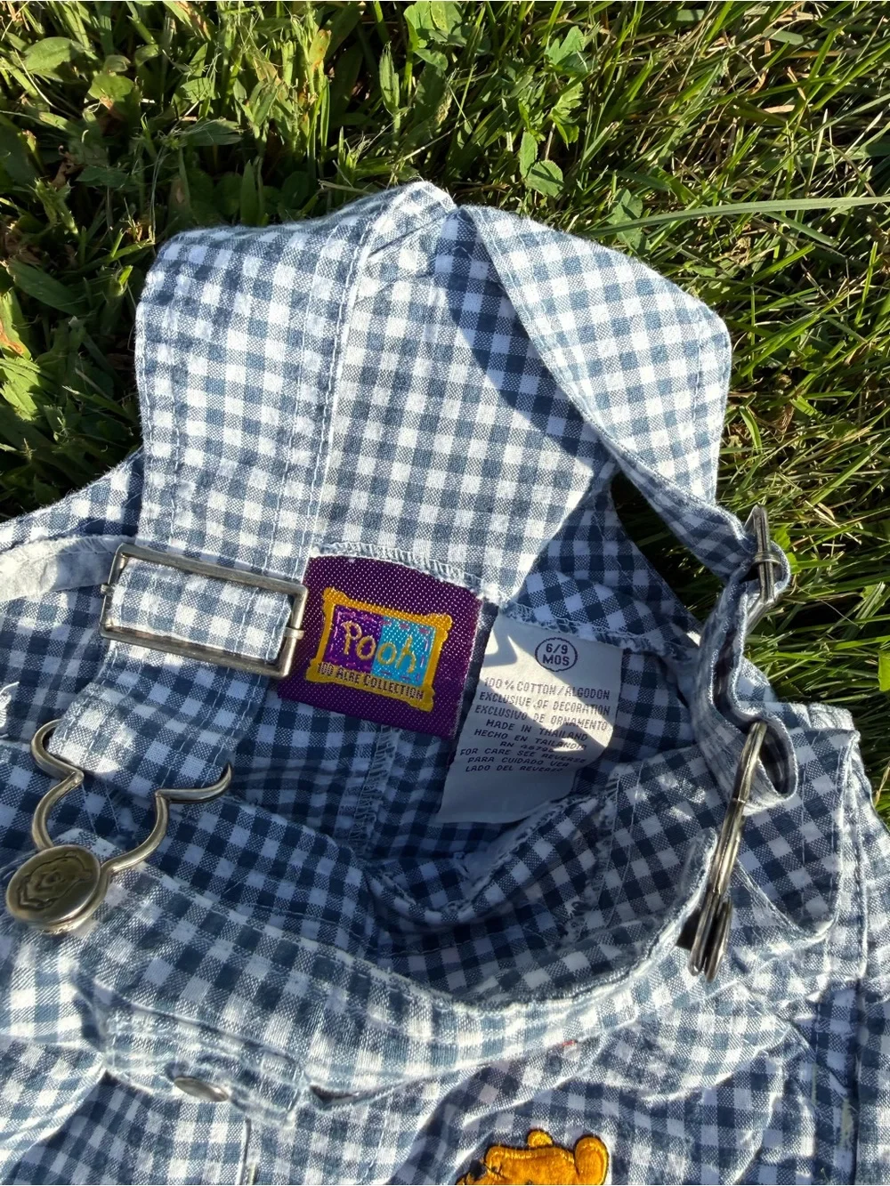 Vintage/ Y2K Blue Gingham Kids Overalls with Winnie the Pooh & Tigger Patches